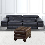 26" Brown Faux Leather Tufted Ottoman