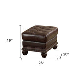 26" Brown Faux Leather Tufted Ottoman