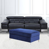 45" Blue Velvet And Silver Ottoman