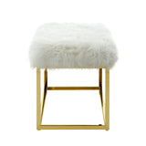 40" White And Gold Upholstered Faux Fur Bench