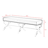 48" Gray And Clear Upholstered Faux Fur Bench