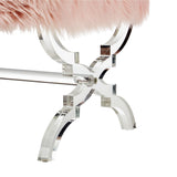 48" Rose And Clear Upholstered Faux Fur Bench