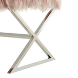 48" Gray And Silver Upholstered Faux Fur Bench