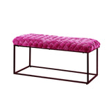 39" Fuchsia And Black Upholstered Velvet Bench