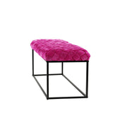 39" Fuchsia And Black Upholstered Velvet Bench