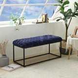 39" Gray And Black Upholstered Velvet Bench