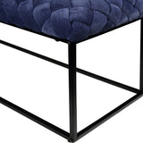 39" Navy Blue And Black Upholstered Velvet Bench