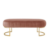 53" Blush And Gold Upholstered Velvet Bench