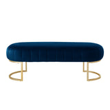 53" Navy Blue And Gold Upholstered Velvet Bench