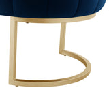 53" Navy Blue And Gold Upholstered Velvet Bench