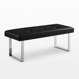 48" Black and Silver Upholstered Faux Leather Bench