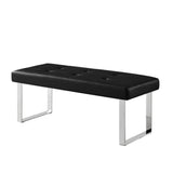 48" Black and Silver Upholstered Faux Leather Bench