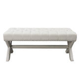 45" Cream Upholstered Linen Bench