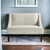 45" Cream And Black Upholstered Linen Bench