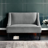 45" Light Gray And Black Upholstered Linen Bench