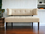 48" Beige And Black Upholstered Linen Bench