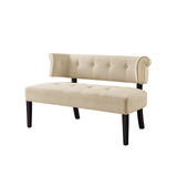48" Beige And Black Upholstered Linen Bench