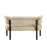 48" Beige And Black Upholstered Linen Bench
