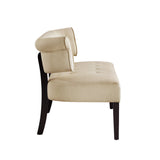 48" Beige And Black Upholstered Linen Bench