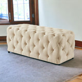 48" Beige And Black Upholstered Linen Bench
