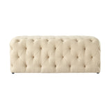 48" Beige And Black Upholstered Linen Bench