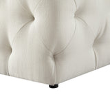 48" Beige And Black Upholstered Linen Bench