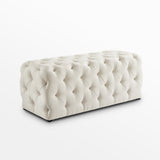 48" Cream And Black Upholstered Linen Bench