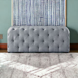 48" Light Gray And Black Upholstered Linen Bench