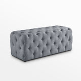 48" Light Gray And Black Upholstered Linen Bench