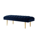 53" Navy Blue And Gold Upholstered Velvet Bench