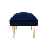 53" Navy Blue And Gold Upholstered Velvet Bench