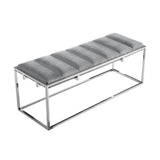 50" Gray And Silver Upholstered Velvet Bench