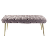 48" Lilac And Gold Upholstered Velvet Bench