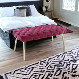 48" Fuchsia And Gold Upholstered Velvet Bench