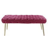 48" Fuchsia And Gold Upholstered Velvet Bench