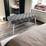 48" Gray And Silver Upholstered Velvet Bench
