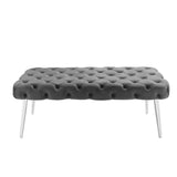 48" Gray And Silver Upholstered Velvet Bench