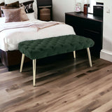 48" Hunter Green And Gold Upholstered Velvet Bench