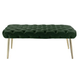 48" Hunter Green And Gold Upholstered Velvet Bench