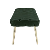 48" Hunter Green And Gold Upholstered Velvet Bench