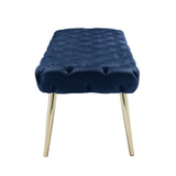 48" Navy Blue And Gold Upholstered Velvet Bench