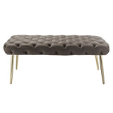 48" Taupe And Gold Upholstered Velvet Bench