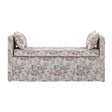 53" Red And Black Upholstered Linen Floral Bench