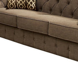 90" Brown Linen And Black Sofa With Two Toss Pillows