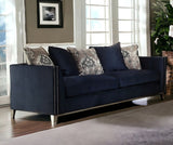 95" Blue And Silver Velvet Sofa And Toss Pillows