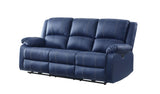 81" Blue And Black Faux Leather Reclining USB Sofa