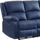 81" Blue And Black Faux Leather Reclining USB Sofa