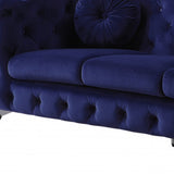 90" Blue And Silver Velvet Sofa