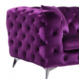 90" Purple And Silver Velvet Sofa