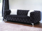 91" Black And Silver Velvet Sofa And Toss Pillows